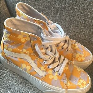 Vans Yellow and White Floral High-Top Sneakers